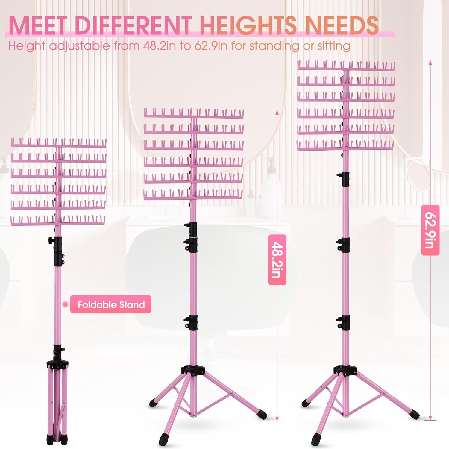 Adjustable Braiding Hair Rack With 144 Pegs Extension Holder Display Portable