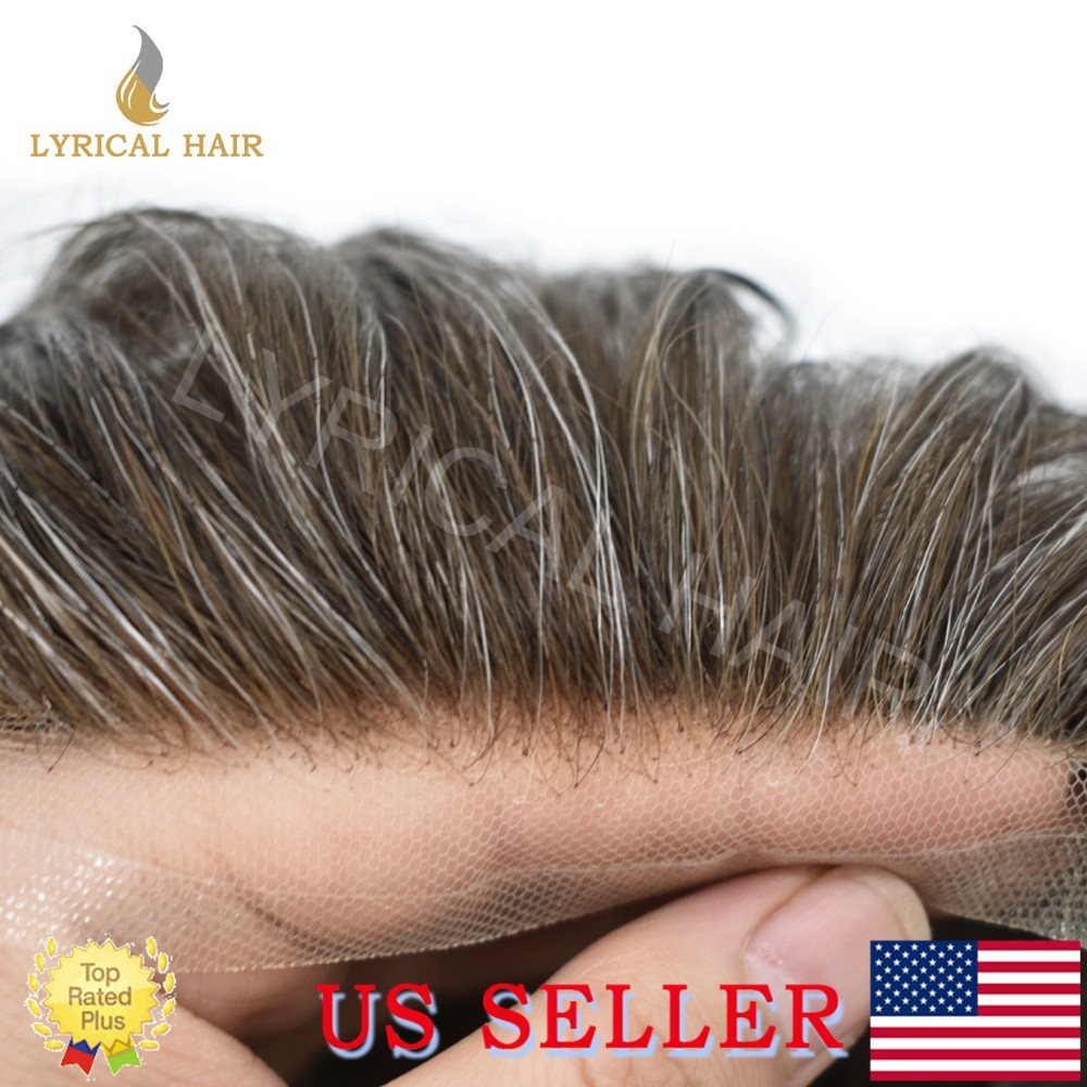 Mens Toupee Human Hair System Swiss Lace Front Skin PUGrey Black Brown Hairpiece