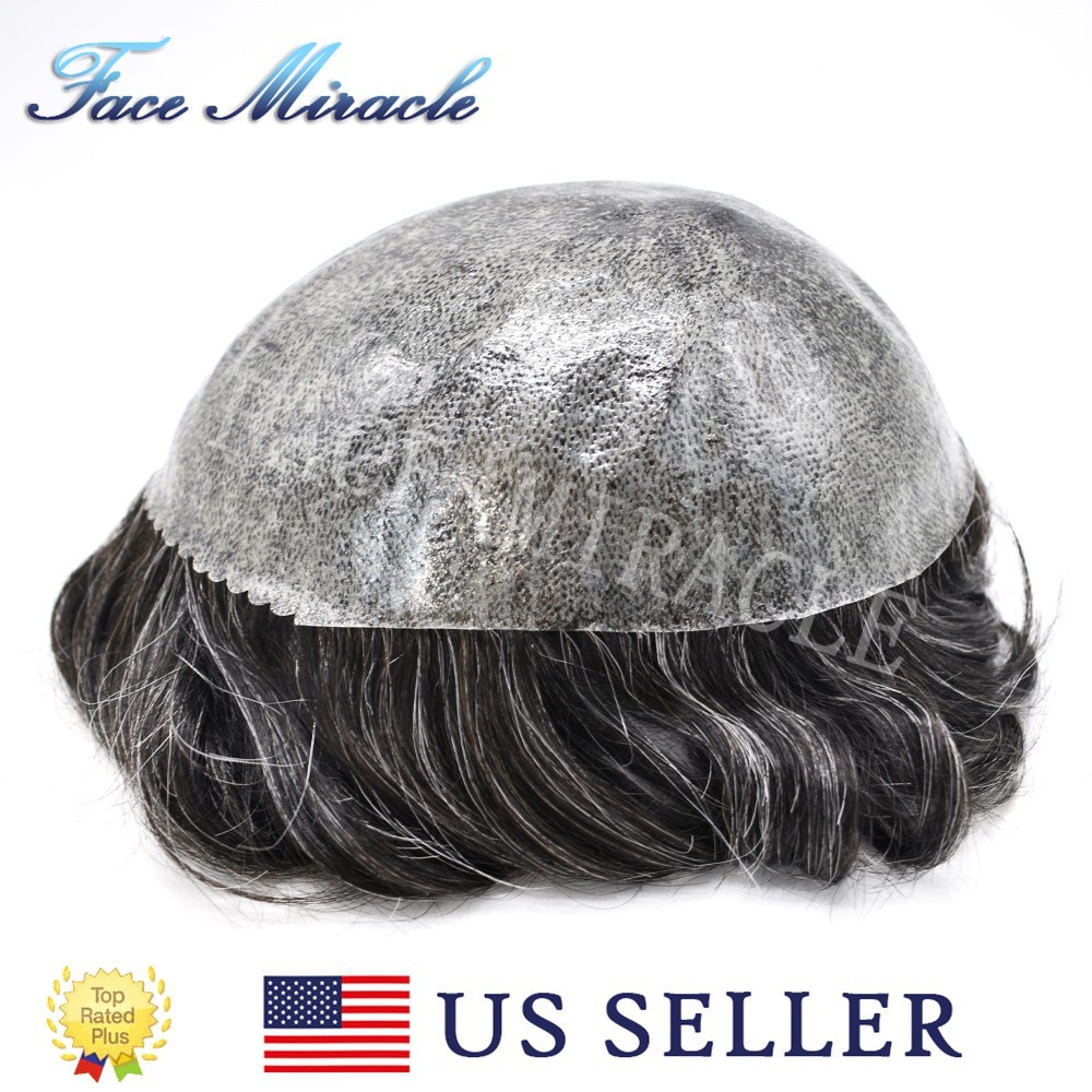 Toupee for Mens Hair Piece Full Poly Skin PU Mens Human Hair Replacement System