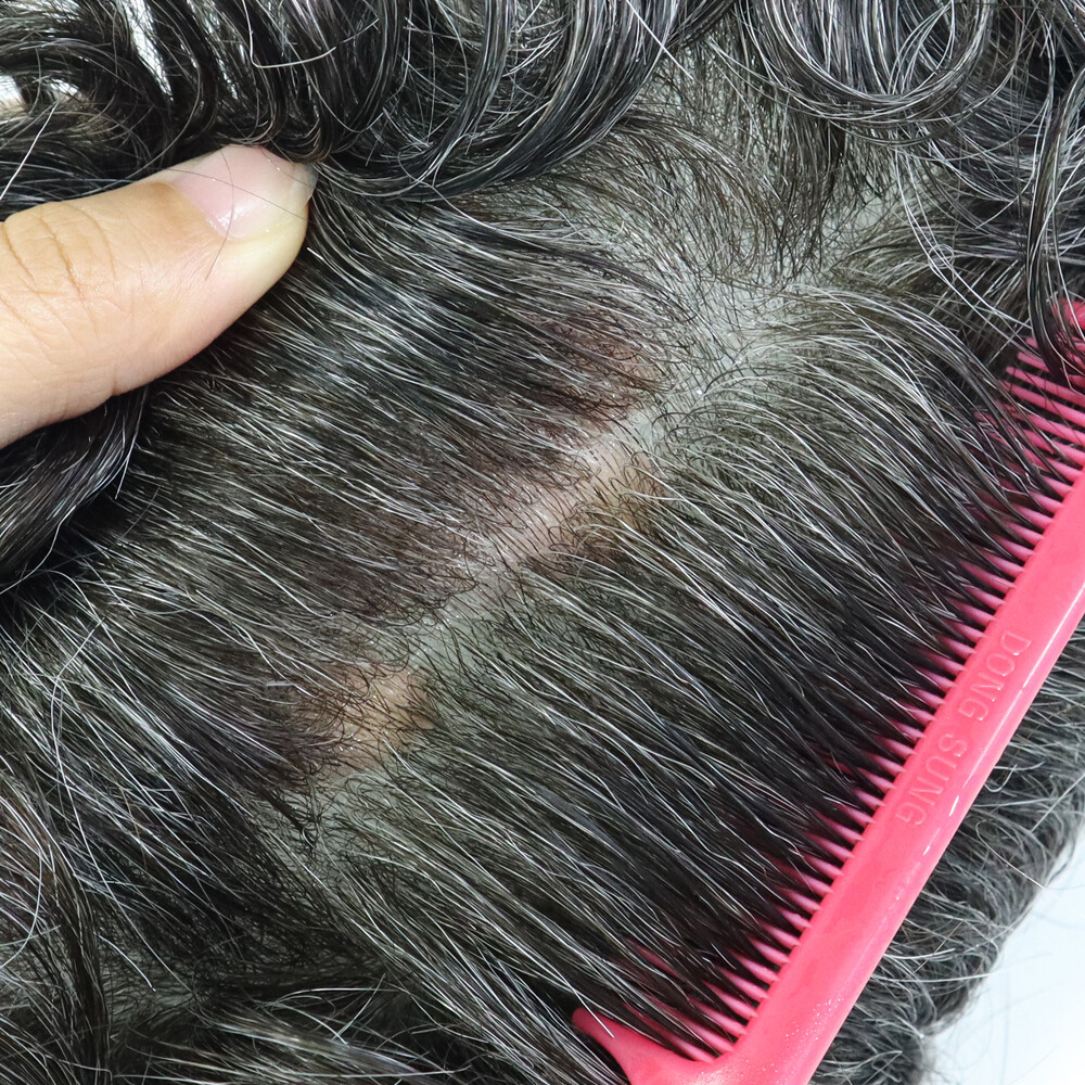Mens Toupee Human Hair Replacement System Ultra Thin Skin 90% Denisty Hairpieces