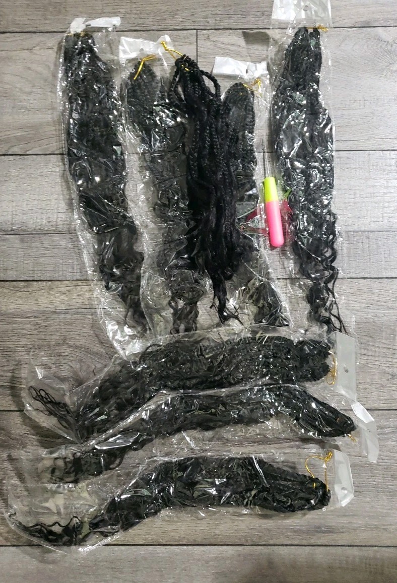 Crochet Boho Box Braids with Human Hair Curls 18inch 8pk 96strands 1B# Deep Wave