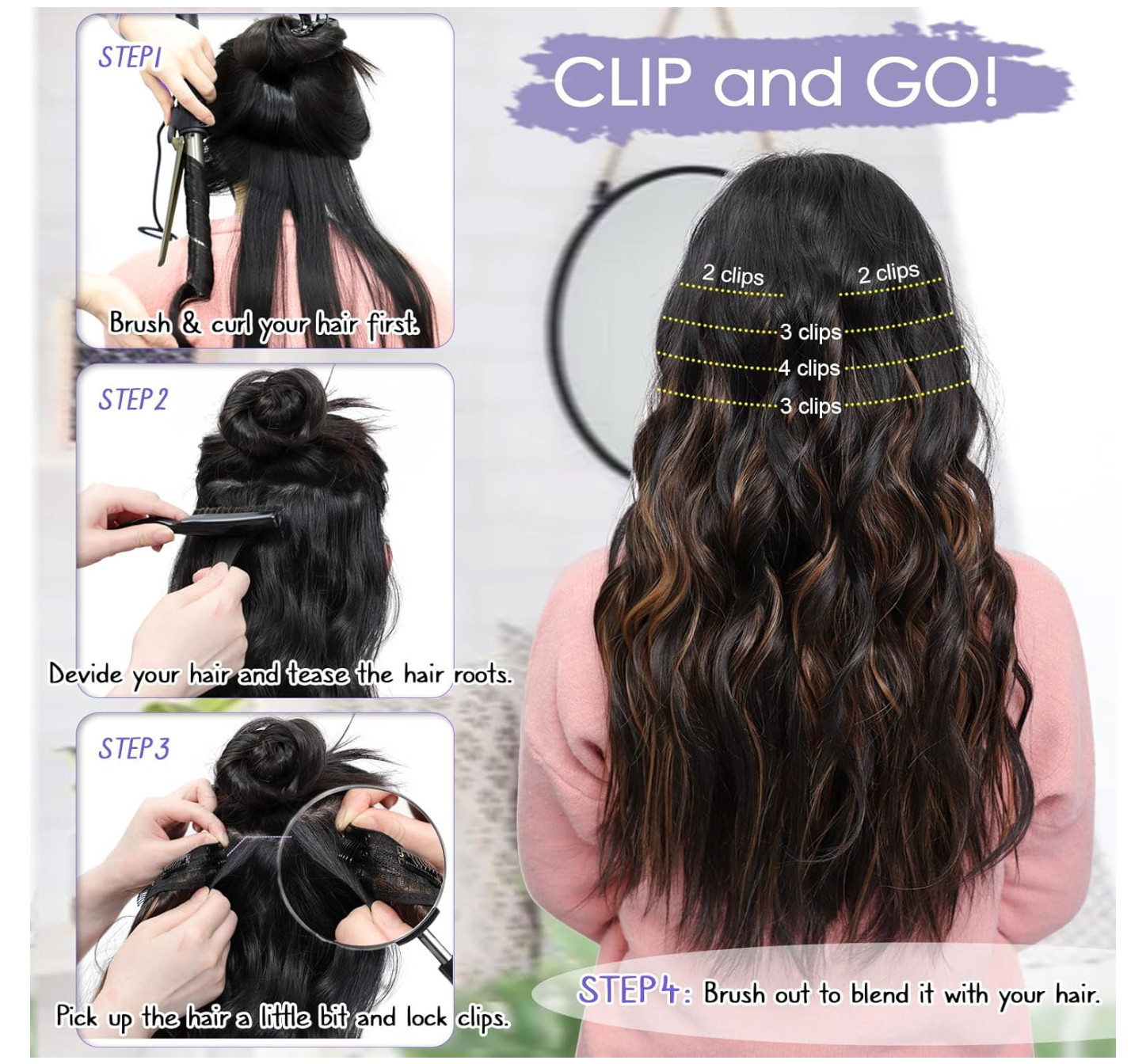 Platinum Blonde Synthetic Clip in Hair Extensions 5Pcs 20 Inches Long Wavy Hair