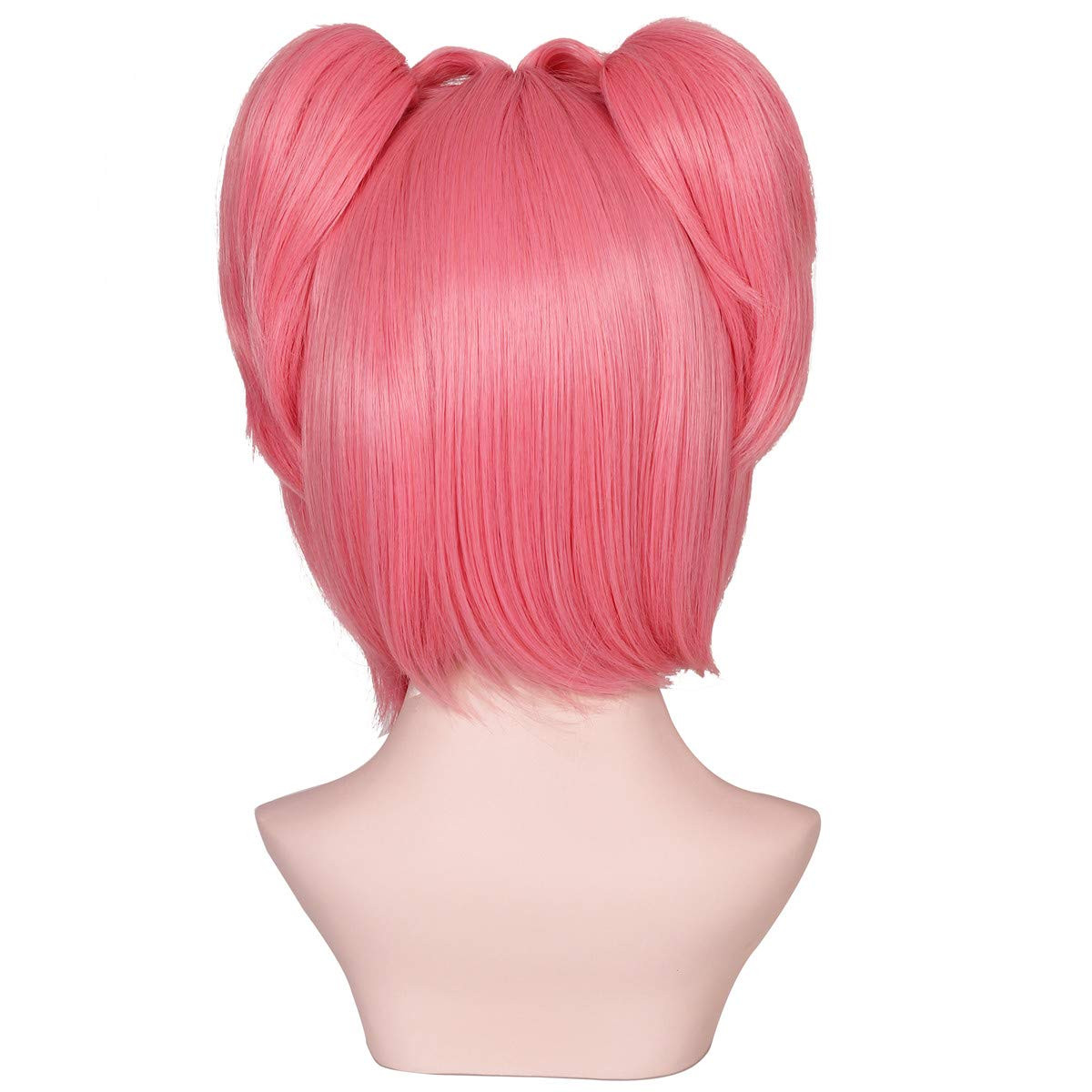 Colorground Short Pink Cosplay Wig with 2 Clips Ponytails for Girls and Women