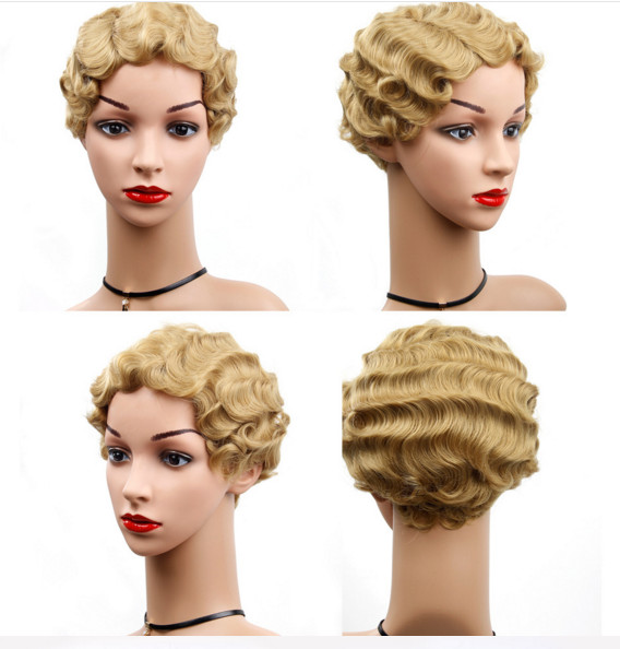 Finger Wave Wig 1970s -20s Short Retro Mid Curly Synthetic Wig Fancy Dress Patry