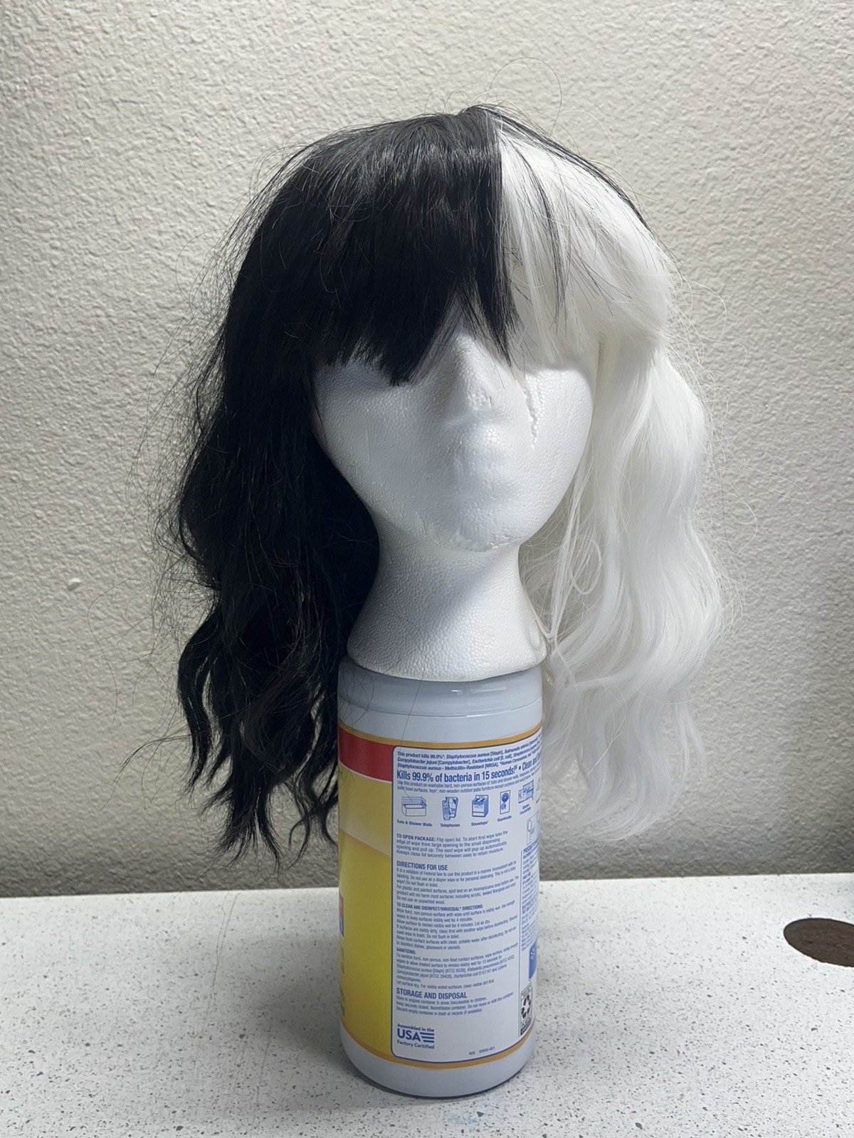 Black & White Short Length Cosplay Cruella Wig With Bangs
