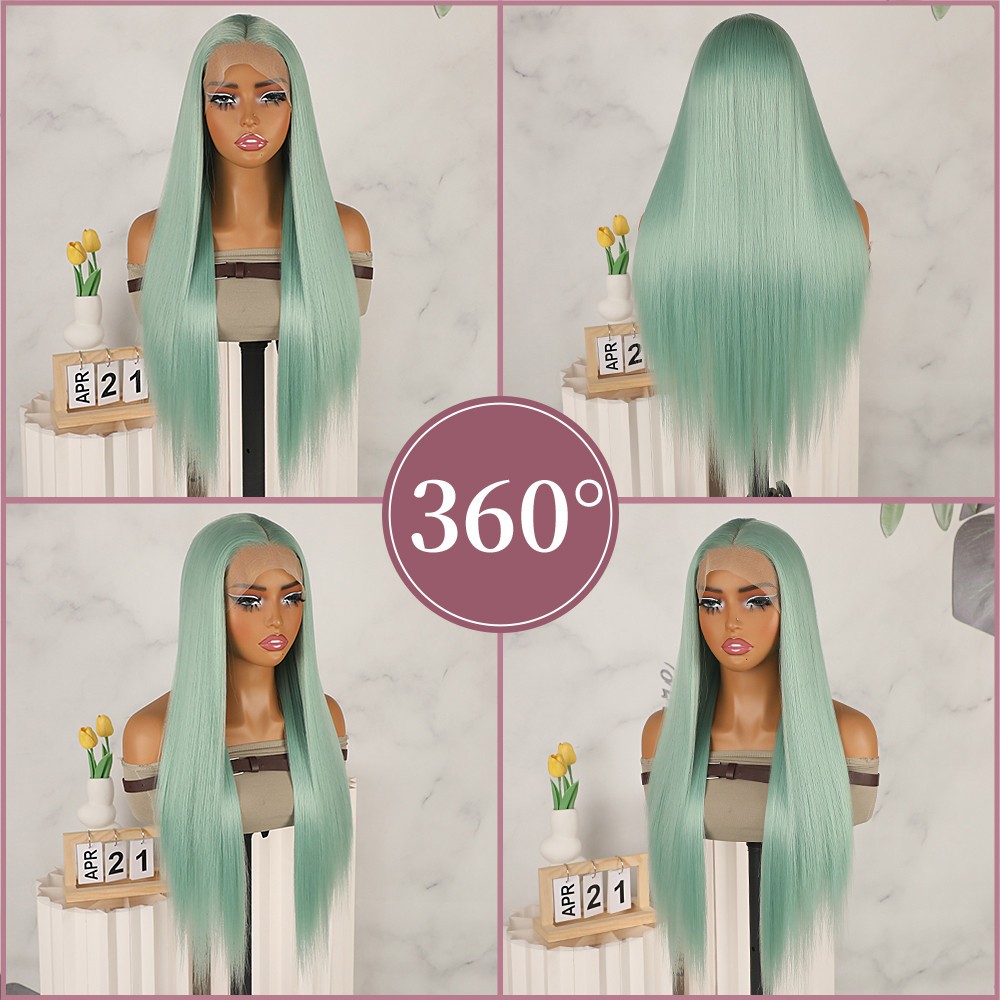 Light Green Long Straight Hair 13×4 Lace Front Wigs Pre Plucked Natural Hairline