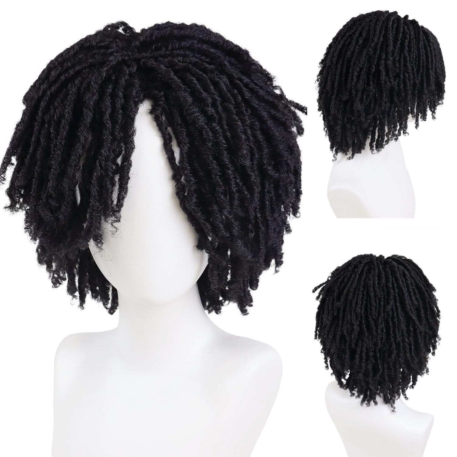 Mens Dreadlock Wig Black Curly Male Fake Dreads Loc 22.5 Inch,