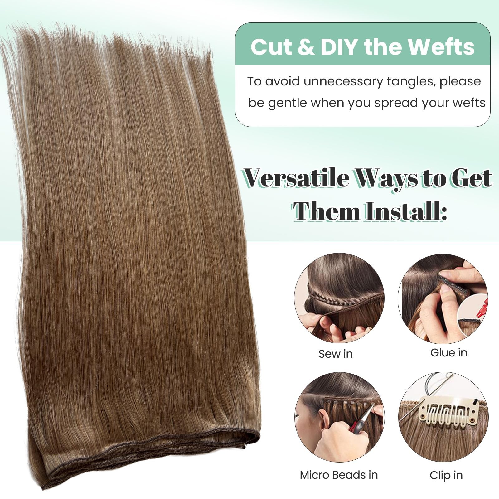 Licoville Ash Brown Hair Extensions Weft Sew In Human Hair Bundles Straight 20