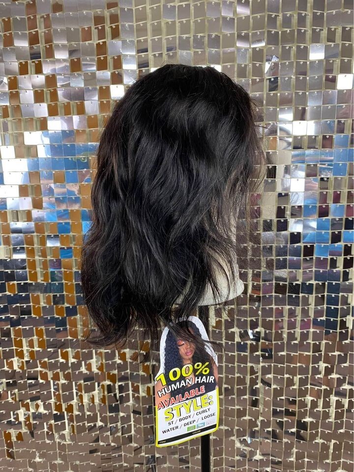Human Hair Wig 16 Inch Natural Black Body Wave 4×4 Lace Front New