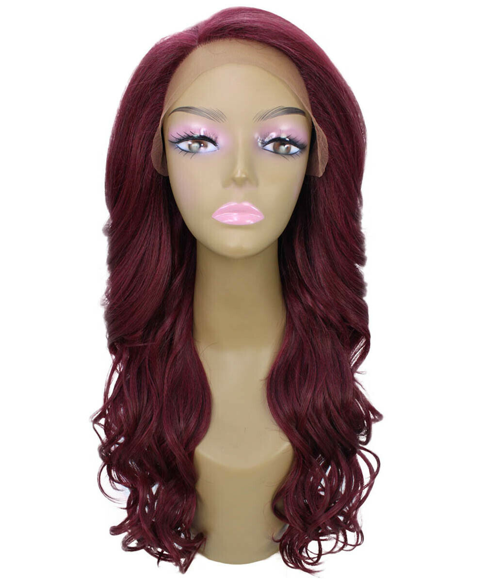 LUXLUXE Kendra Wavy 24.5″ Long 13×2.5 Hand-Tied Lace Front Wig, Deep Red