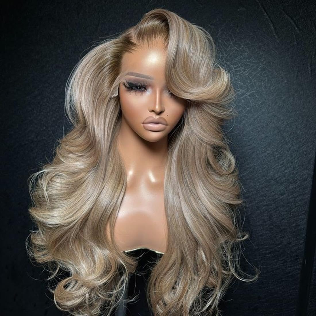 20 Inch Ash Blonde Body Wave Lace Front Wig – Human Hair, Brown Roots, 200 Densi