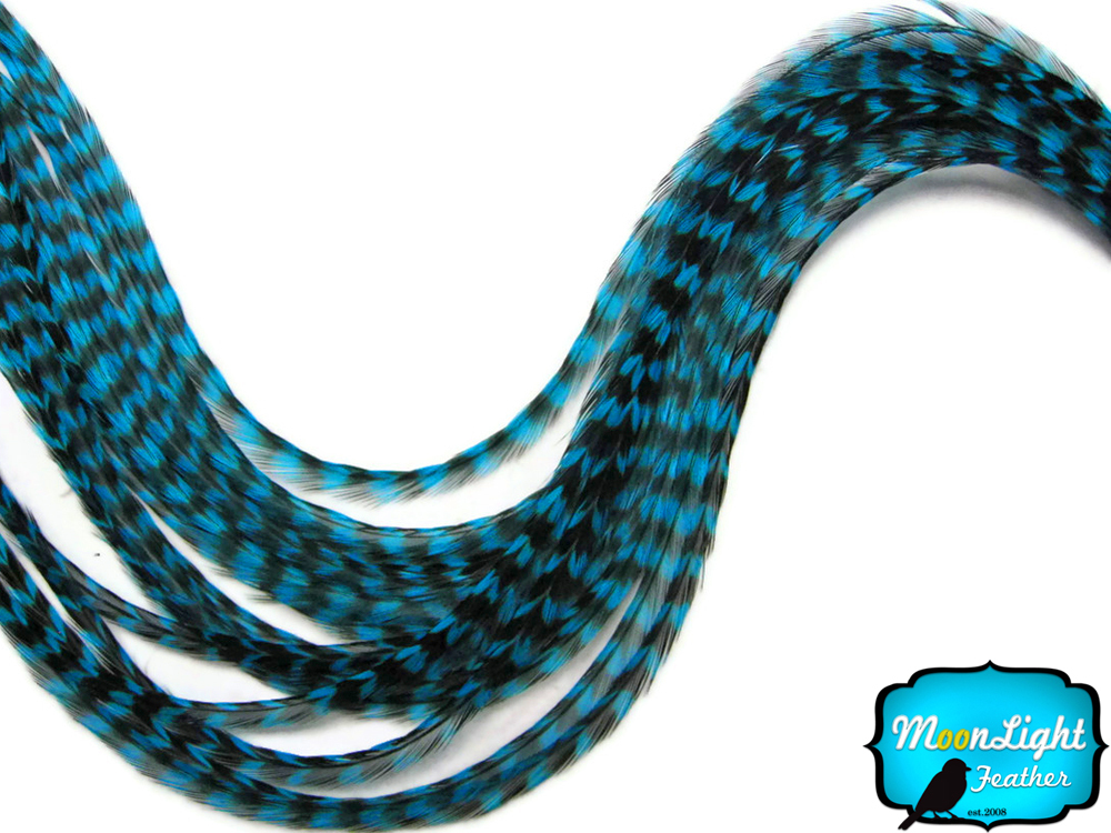 Kingfisher Blue Thin Long Grizzly Rooster Feather & Silicon Bead
