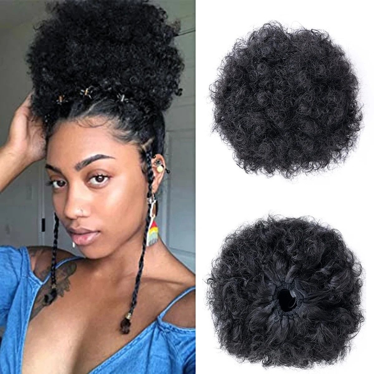 Ombre Blonde Large Curly Synthetic Messy Hair Bun Elastic Drawstring Ponytail