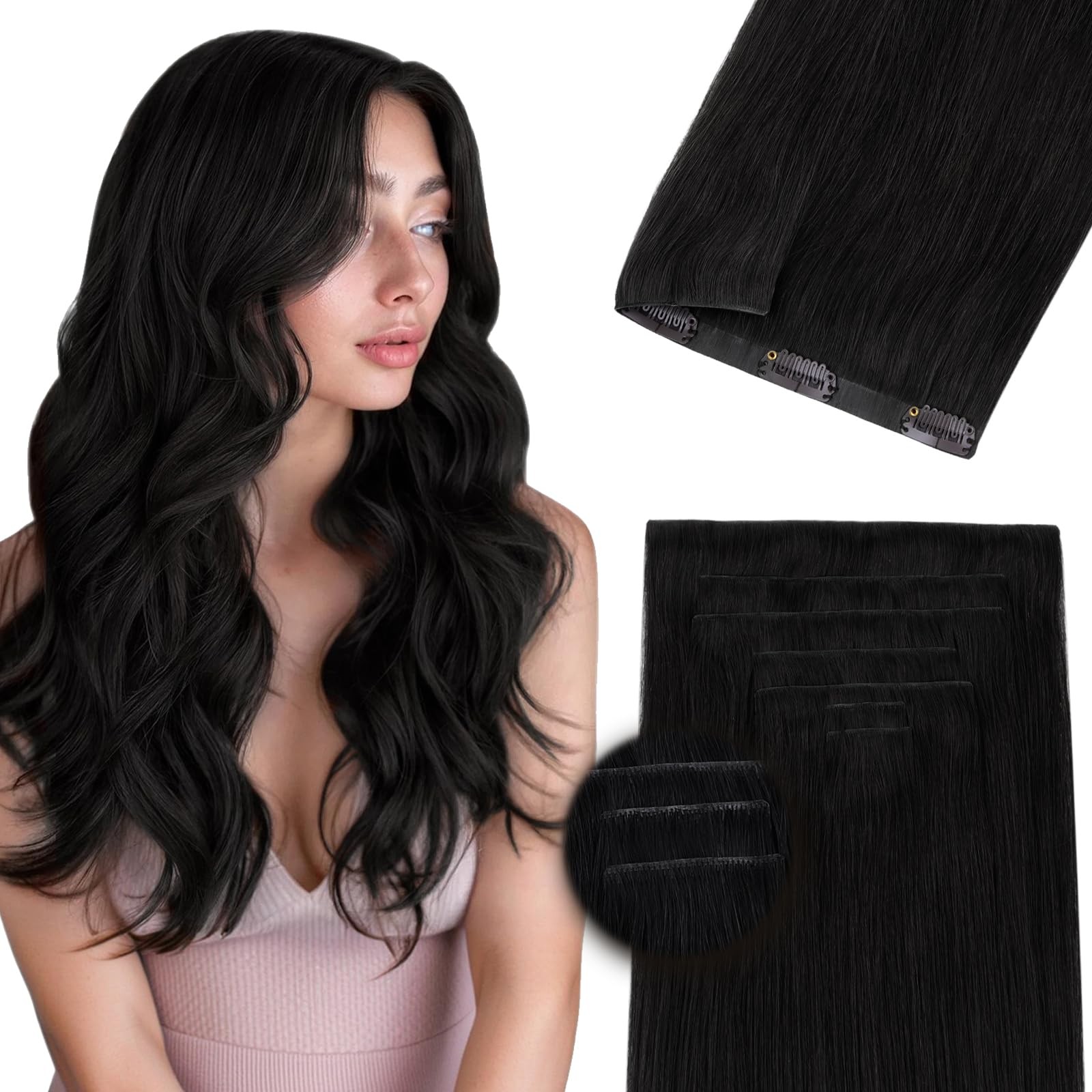 Doores Clip In Hair Extensions Real Human Hair 16 Inch 130G 7Pcs Invisible