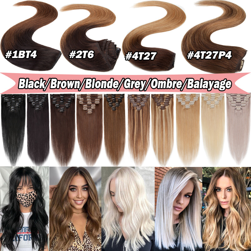 CLEARANCE Clip In Extensions 100% Remy Human Hair Full Head 8Pieces Straight 22″