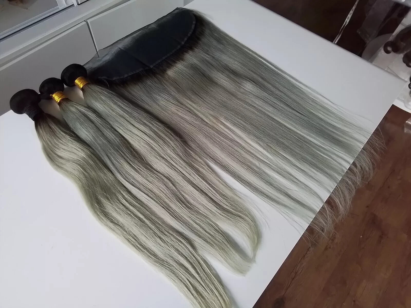 12A BRAZILIAN HUMAN HAIR 2TONES OMBRE 1B#/SILVER GREY 22+22+24&22INCHES STRAIGHT