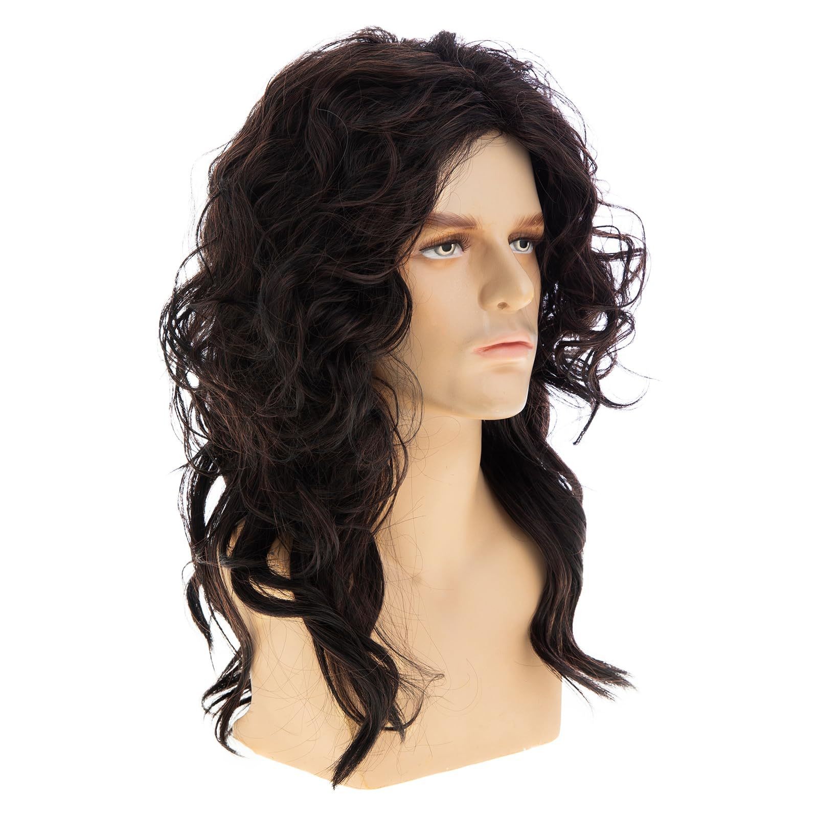 Brown Middle Part Long Curly Wig for Men High Temperature Fiber Rose Net Wig