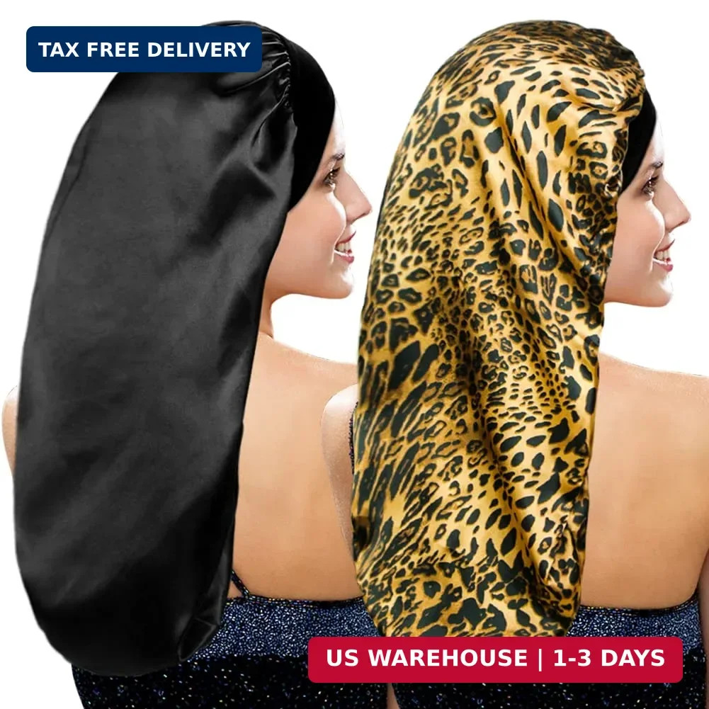 2 Pieces Long Silky Satin Sleep Bonnet for Curly Hair, Long Dreadlocks and Braid