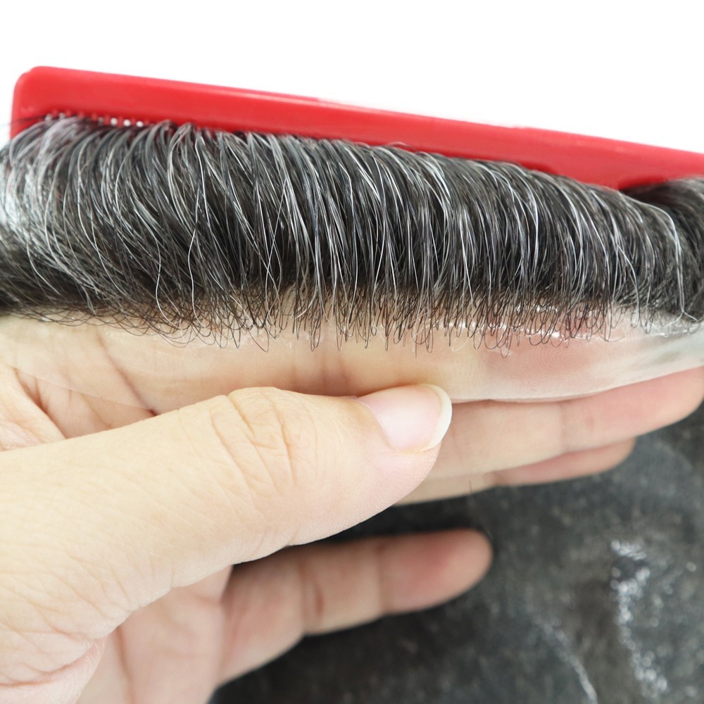 Human Hair 0.08mm Thin Skin Replacement System for Men Toupee Wigs Hairpieces