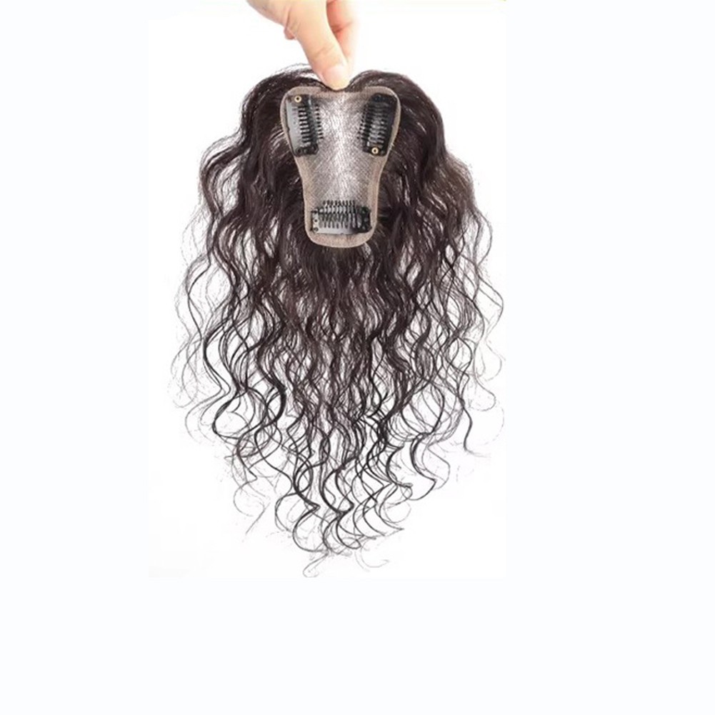 Short Fluffy Curly Wavy Clip In Human Hair Toppers For Thin Hair Top Replacement