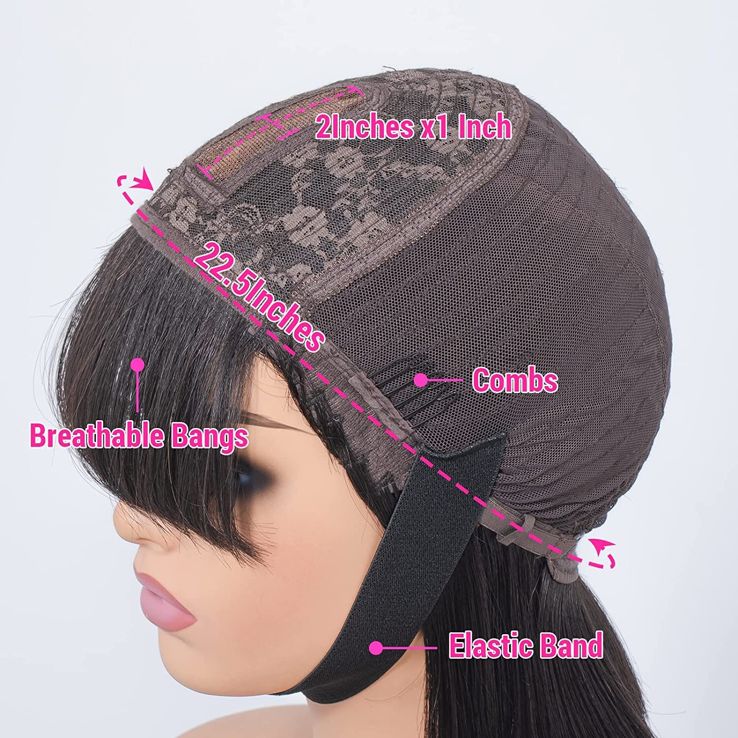 10 Inch Short Black Bob Wig with Bangs Human Hair Straight Bang Bob Wig 2×1 Lace