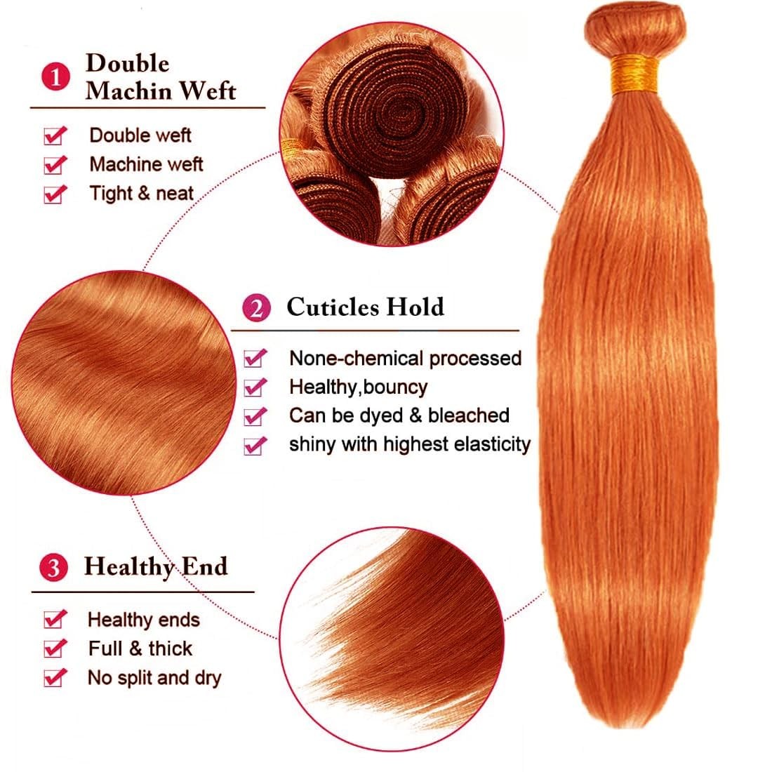 Peenoll 24 26 28 Inch Orange 350 Yaki Wave Bundles Human Hair Brazilian Remy