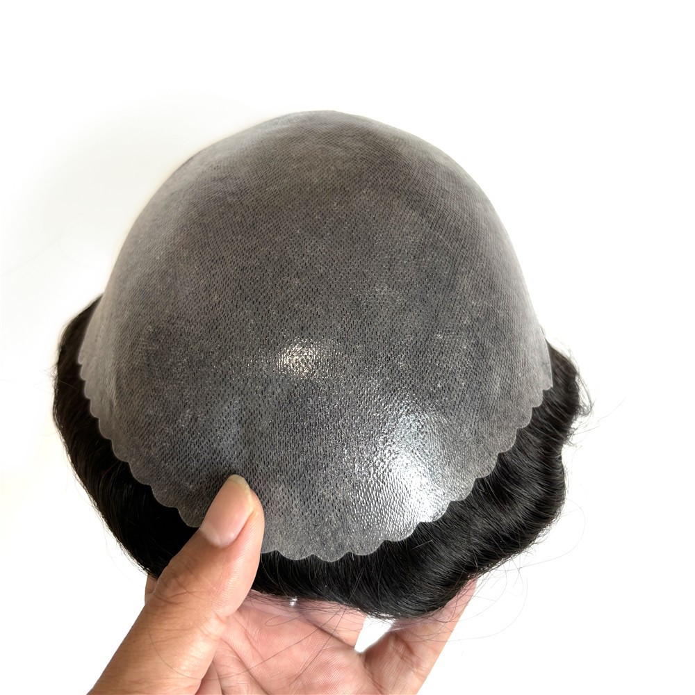 Human Hair Replacement System Unit System 0.12mm Poly Skin Toupee Durable Mens