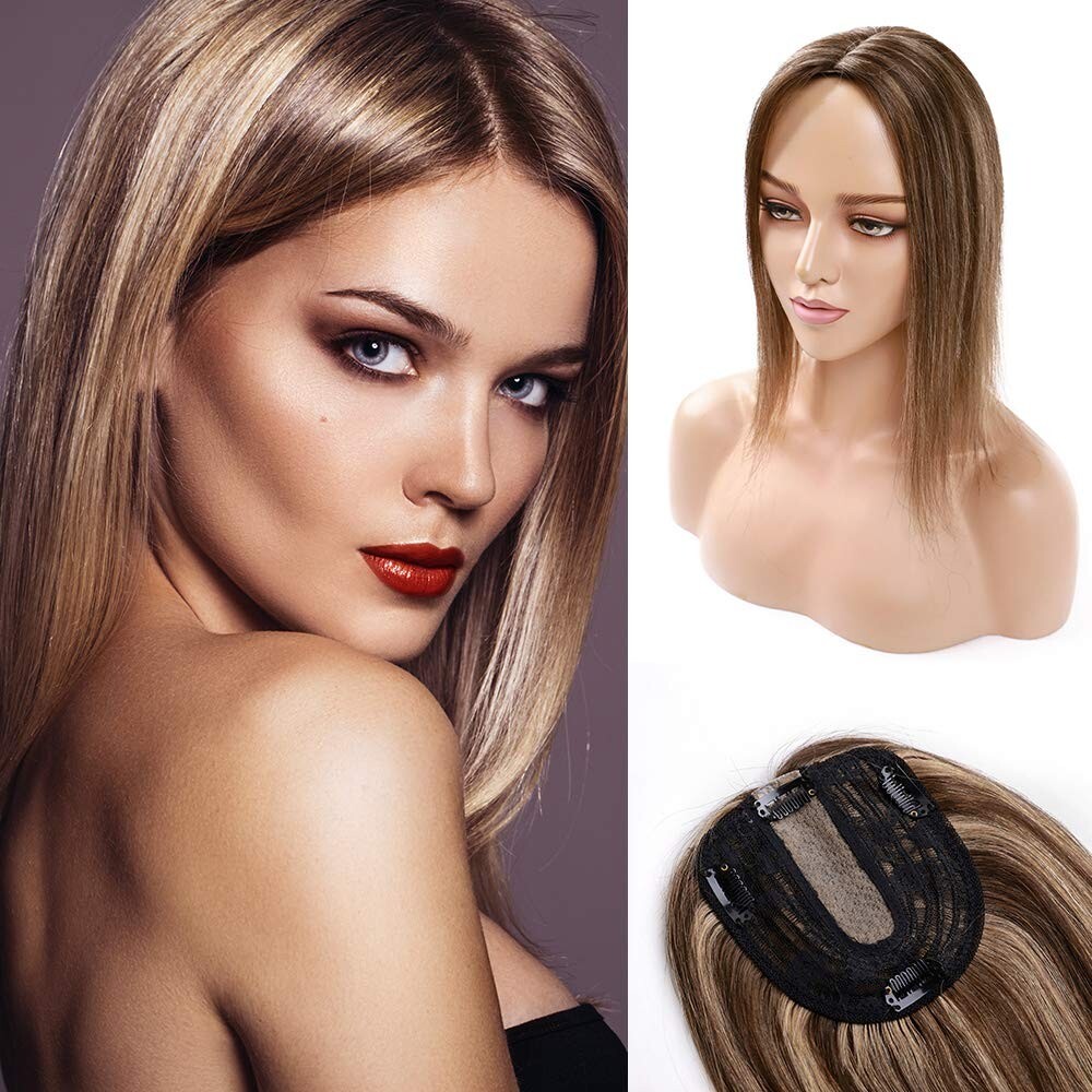 MY-LADY Human Hair Toppers for Women Real Remy Hair 130% Density 10″ Silk Base