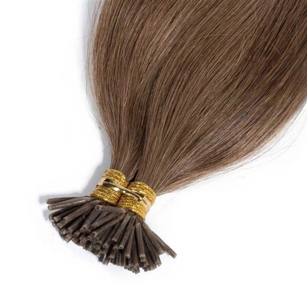 18- inch I Tip Remy Real Human Hair Extensions Straight Wavy Brown -8 No. 100gm