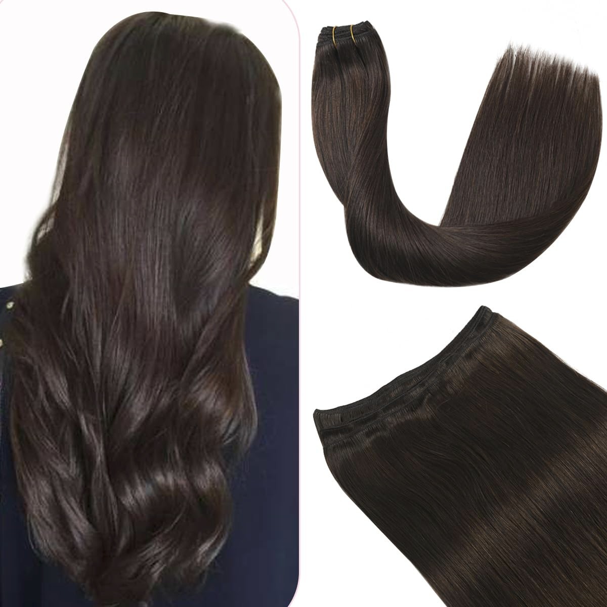100%Human Hair Weft Hair Extensions Double Weft Machine Stitching Remy Real Hair