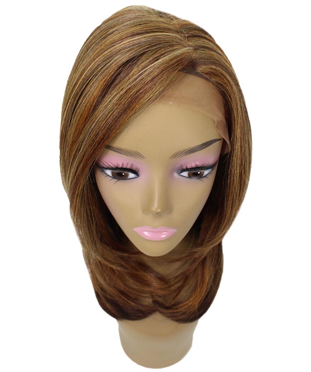 LUXLUXE Valona Straight 20 in 4X4 Hand Tied Lace Front Wig, Auburn Brown Blend