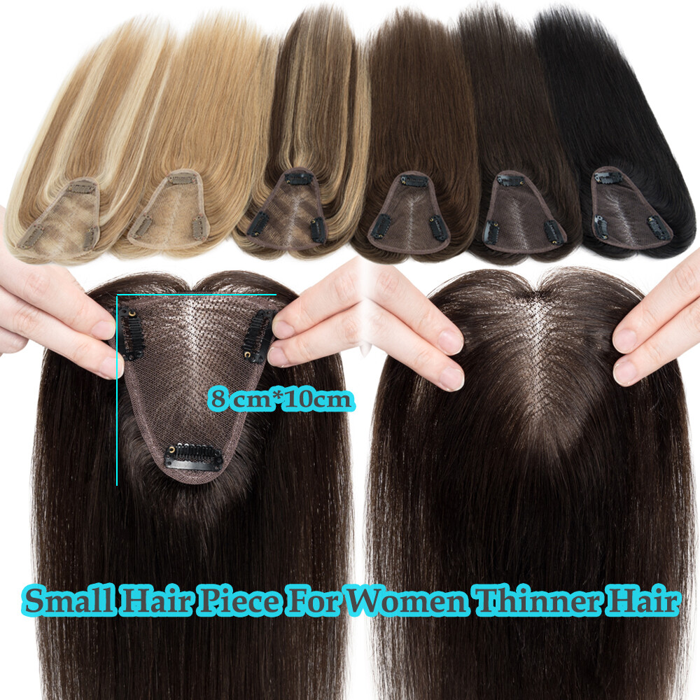 Women 100% Remy Human Hair Topper Clip In Hairpiece Silk BaseTop Toupee 10*12cm