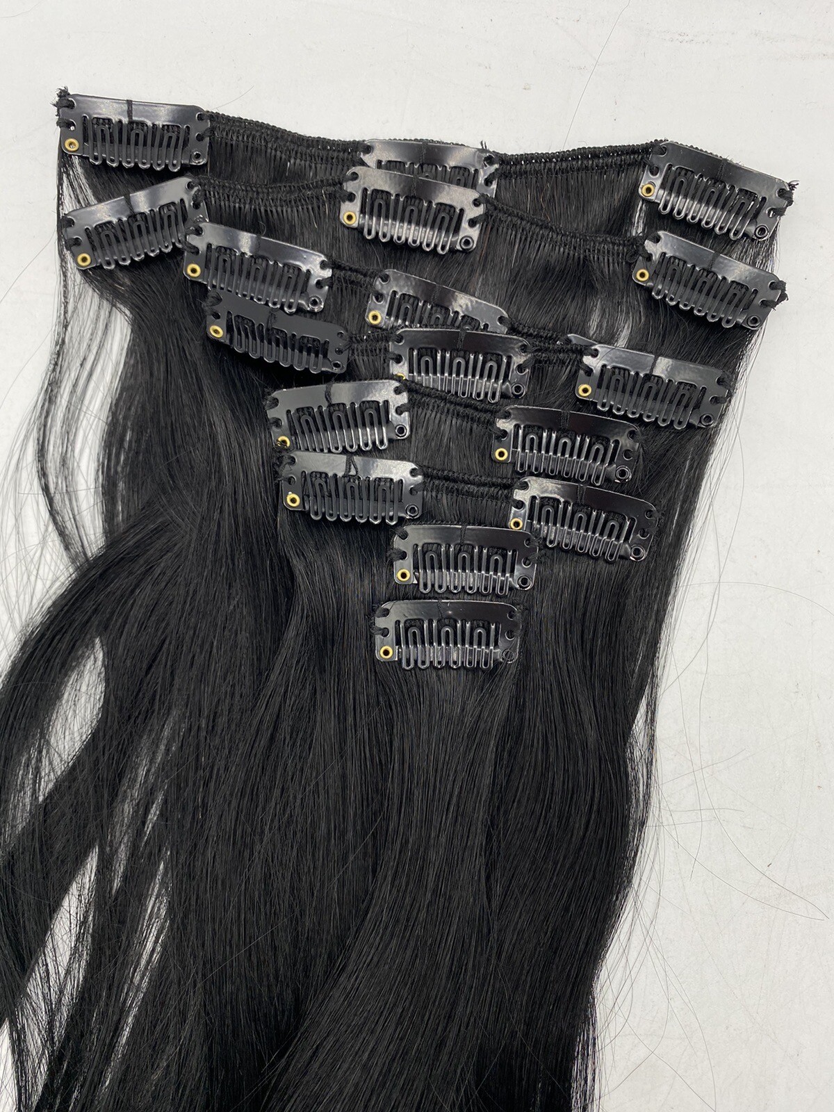 S-Nolite 8pcs Clip-in Hair Extension Thin 18″ Length, Jet Black, 70g, 18 Clips