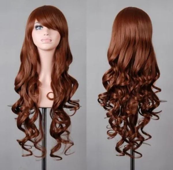 Long Wavy Cosplay or LARP Heat Resistant Synthetic Fiber Wig in Brown