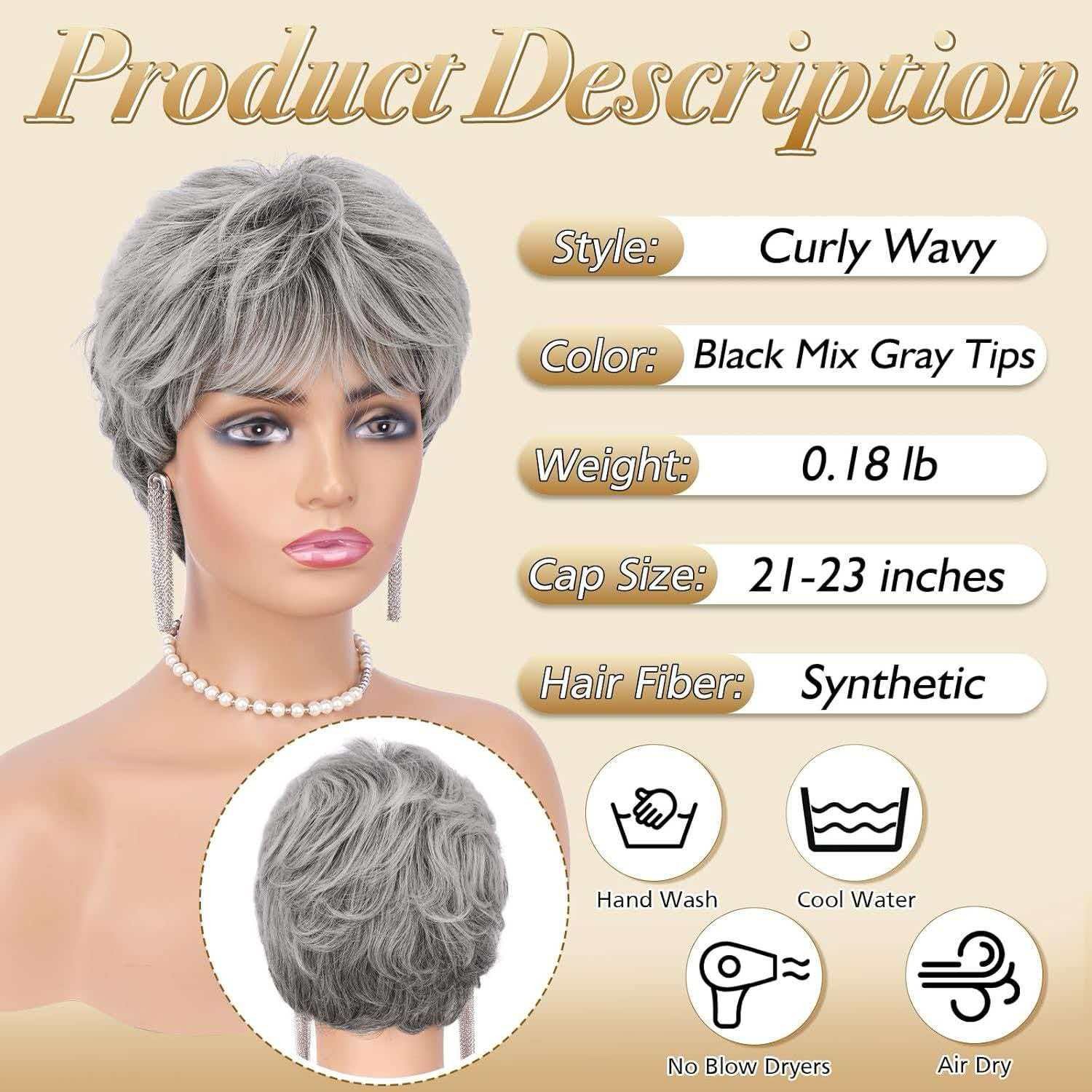 6″ Natural Silver Gray Ombre Short Wig for Women Party Synthetic Heat Resistant