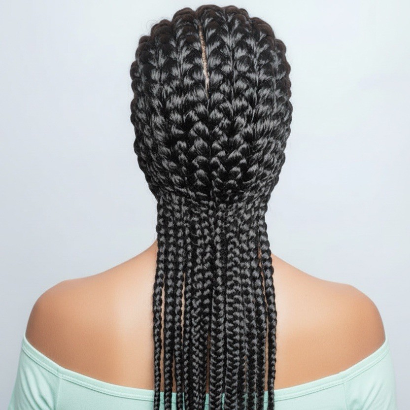 Braided Wig. Cornrow Large Braids. Full Lace with Baby Hair. 38in