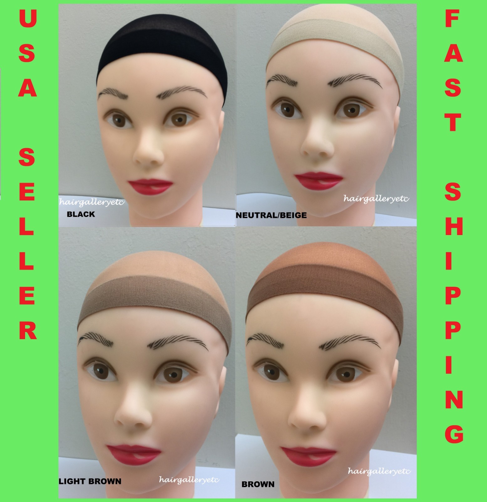6 pc Stocking Wig Cap Wig Liner Weaving Cap Black Brown Neutral Nylon Stretch