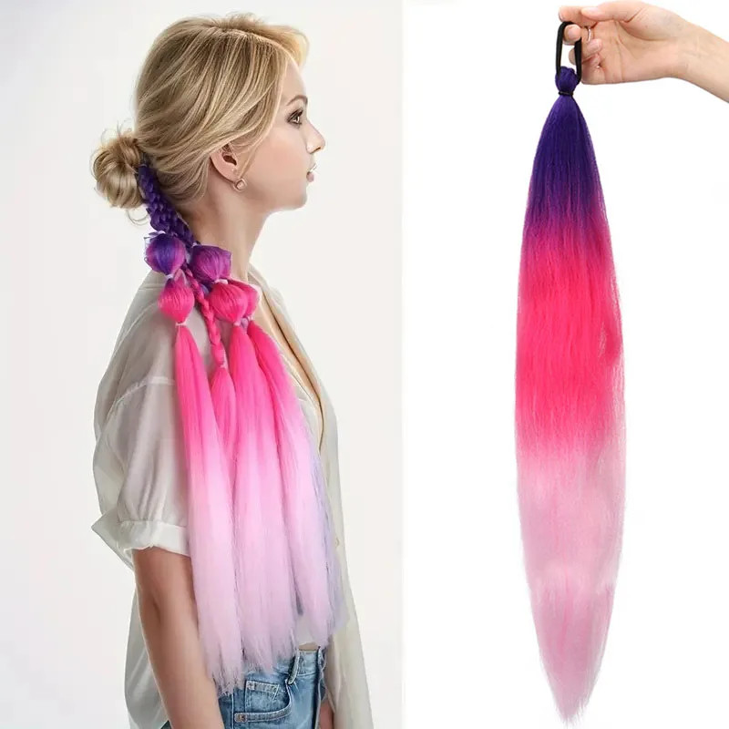 Synthetic Ombre Elastic Band Ponytail Hair Extension DIY Twist Braid for Women
