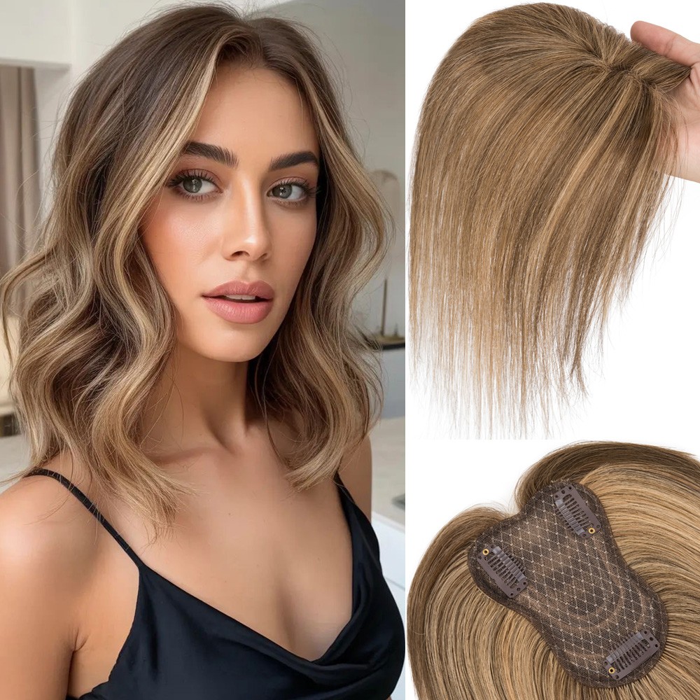 Curtain Bangs Clip in HUMAN HAIR Topper Hairpiece FULL LACE Extensions 10inch US