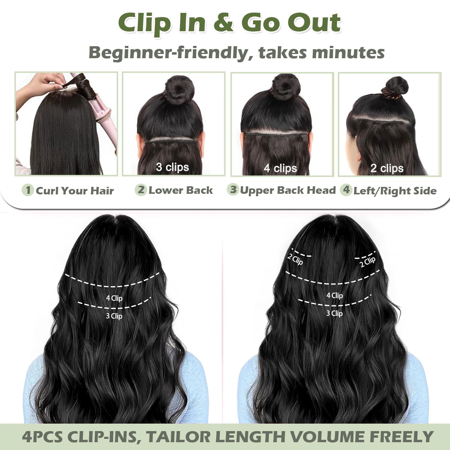 2026 Upgraded 4 PIECES Clip In 100% Real Hair Extensions Full Head as Human Hair