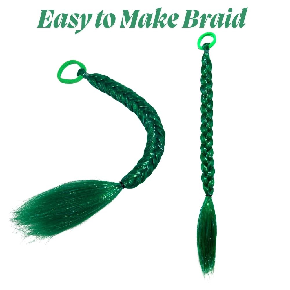 Dark Green Braiding Ponytail Hair for Women, Tinsel Extensions With Rubber Ba…
