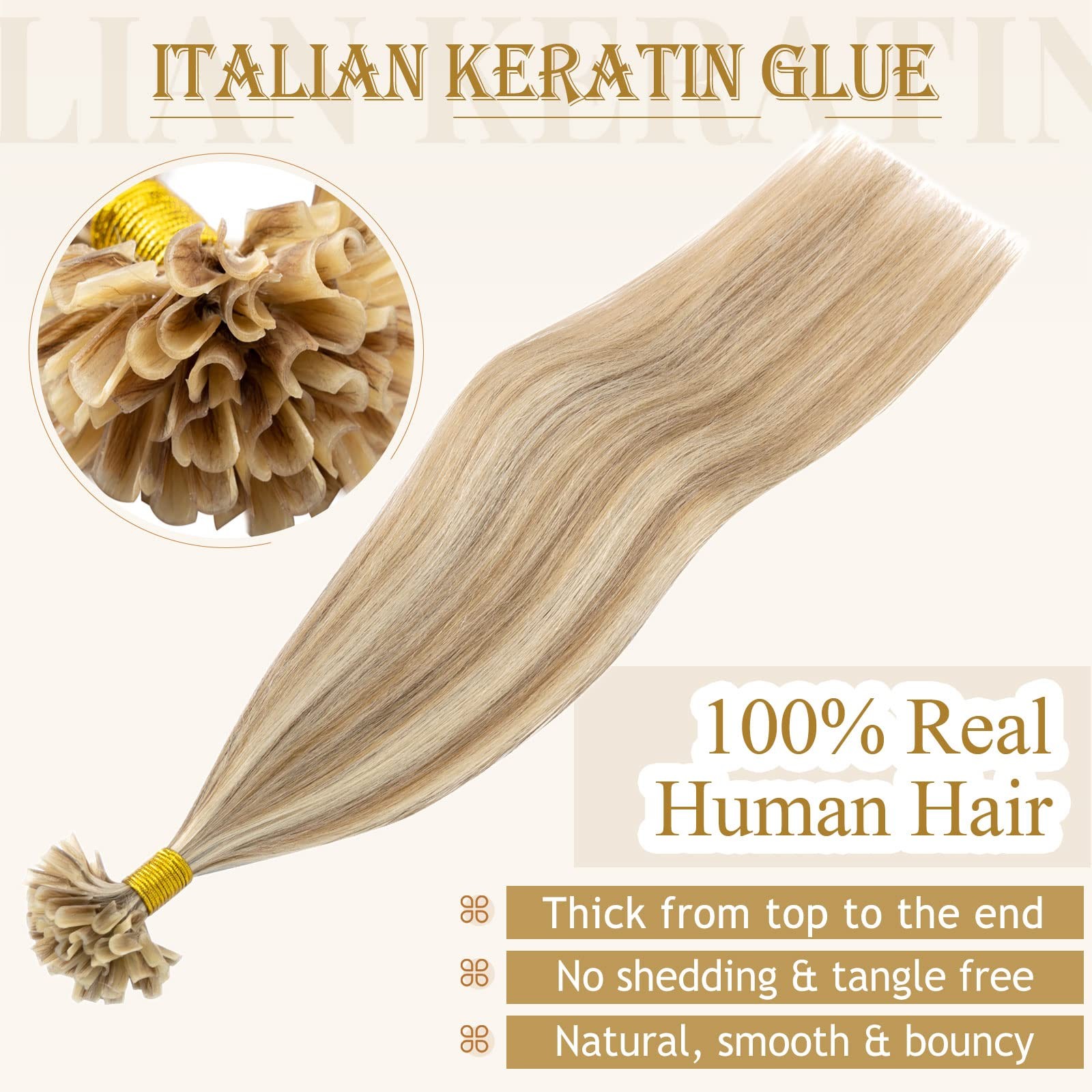 My-Lady K Tip Hair Extensions Real Human Hair Golden Blonde 14 Inch 50G