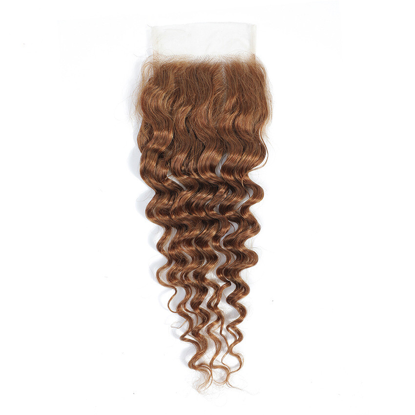 4X4 Lace Closure Brazilian 100% Human Hair Deep Wave 27# 30# Color 12-24inch