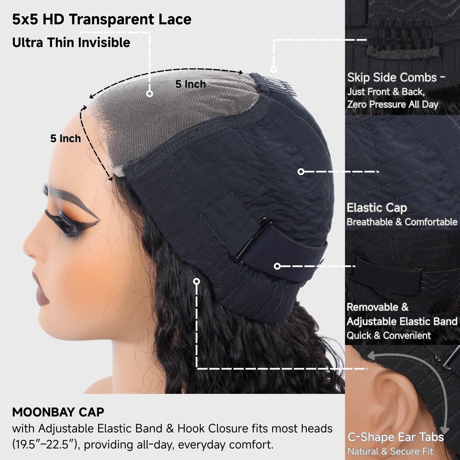 28″ Deep Wave Glueless Human Hair Wig – 5×5 HD Lace Closure, Pre-Plucked, 200 De