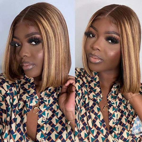 Replaceable Brown Human Hair Lace Front Wig Pre Cut Mixall Four-Piece Set Wigs