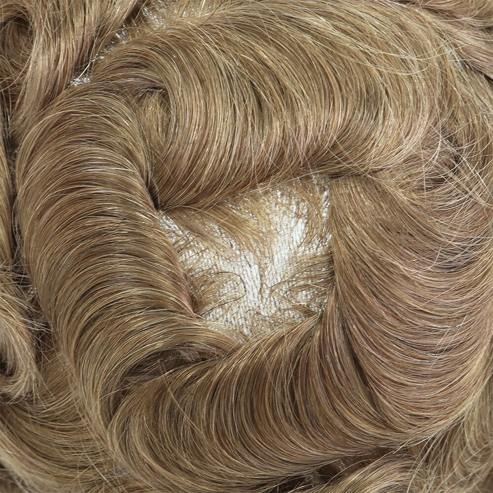 Mens Toupee Human Hair Replacement System Thin Skin Dark Blonde Red Hair #20R