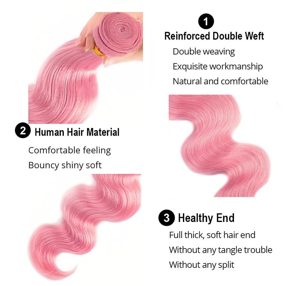 Pink Bundles Human Hair Body Wave Human Hair Bundles 16 Inch Brazilian Virgin…