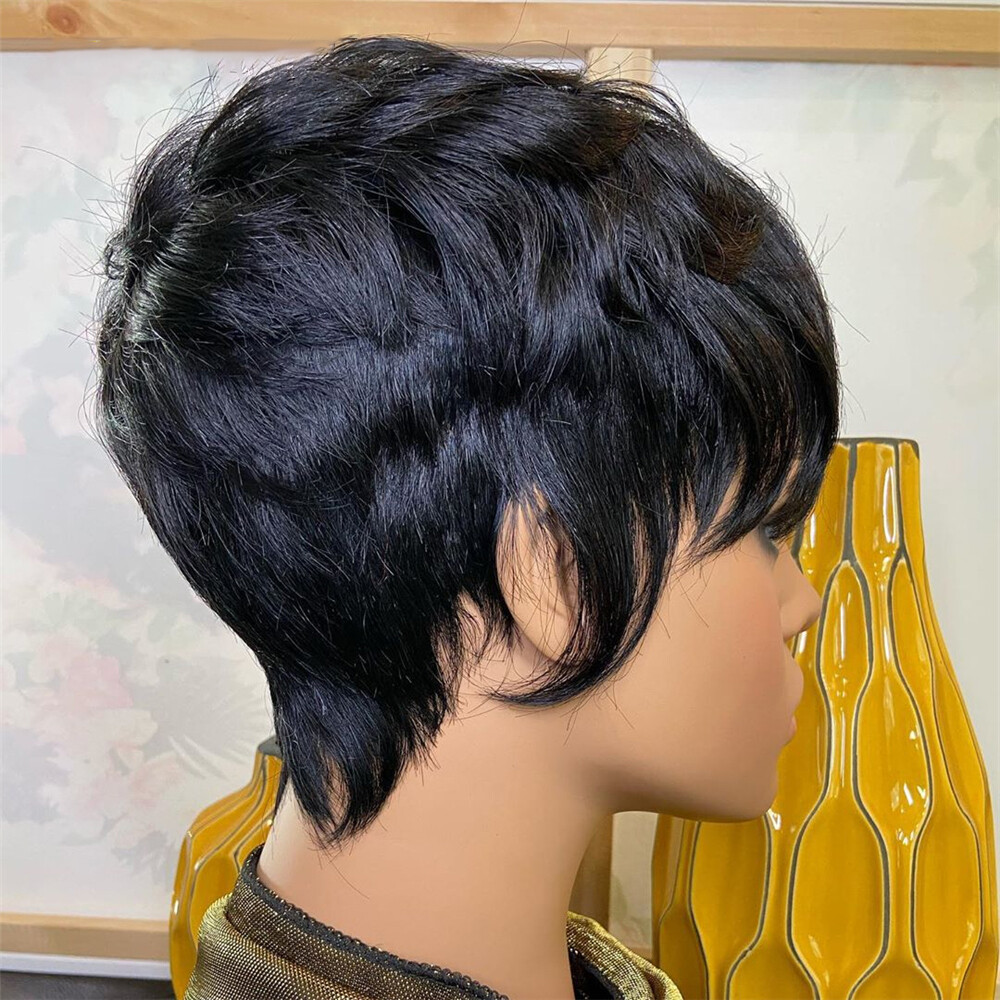 Short Bob Wig Human Hair Red Burgundy Pixie Cut Wig for Black Women Layered Cut