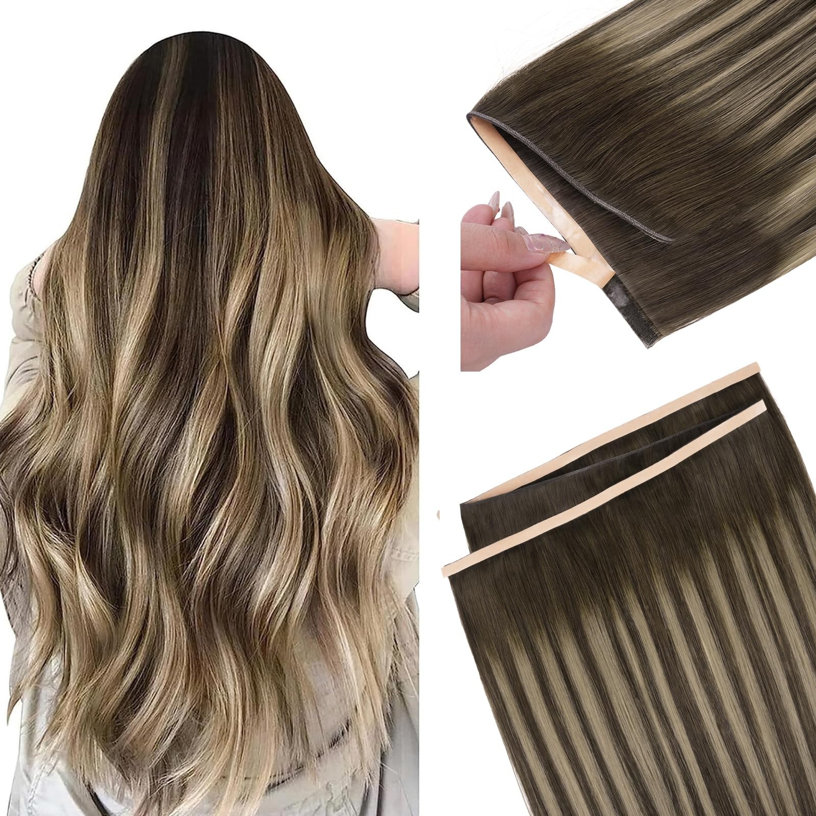 Doores Tape In Weft Sew In Hair Extensions Real Human Hair Chocolate Brown To