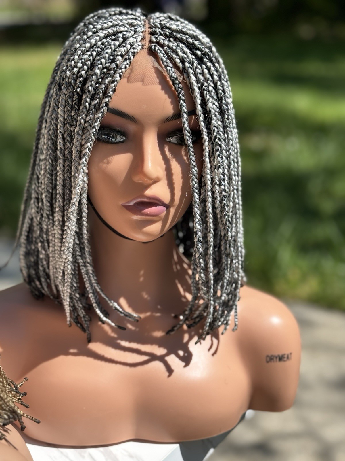 Closure Bob Gray Salt Pepper Braided Wig| Braided Wig Black Wig| Ready To Ship